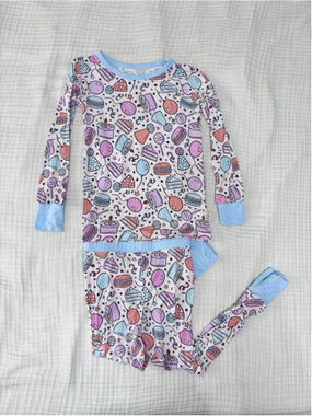 Boys Monkeeroos Bamboo Pajama Set 5T White Blue Birthday Print